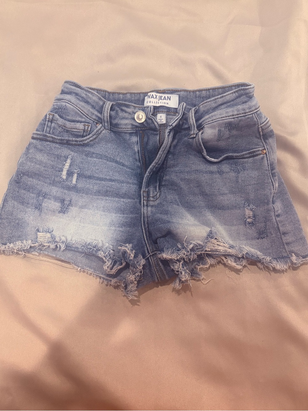Light Blue Distressed Denim Shorts - Women